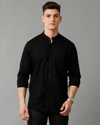 SOLID SLIM FIT BLACK SHIRT